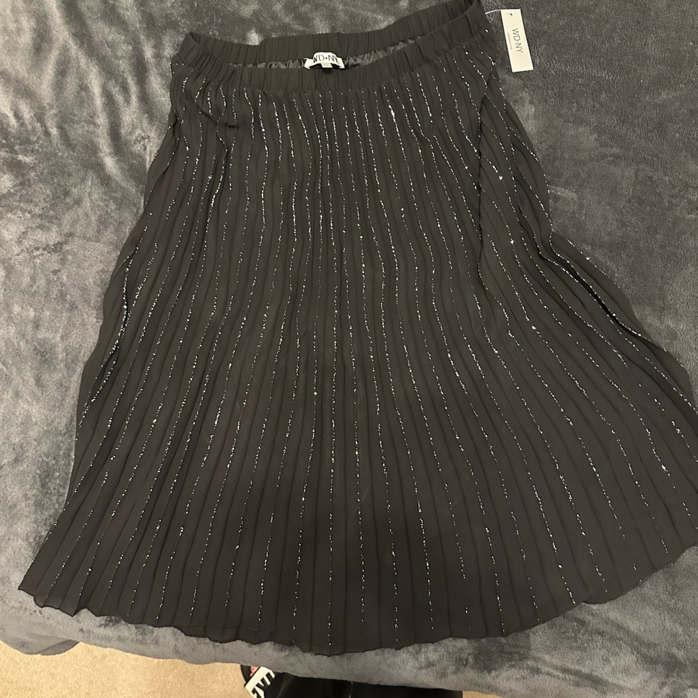 WD.NY Black Pleated Skirt with Metallic Pinstripes